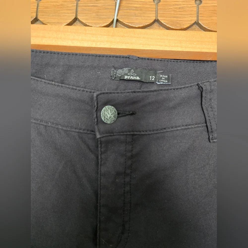 Prana "Brenna" Black Twill Moto Pants, Skinny Leg, Mid-Rise, Size 12 - Picture 4 of 7